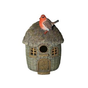 Wicker Effect Bird House with Robin