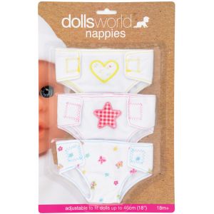 Dolls World Fabric Nappies 3Pk