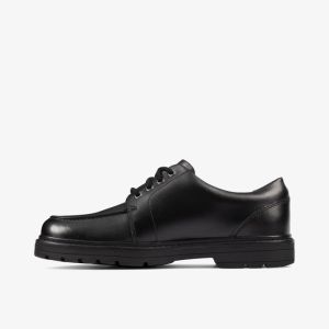 Clarks Loxham Pace Youth Black Leather - F (Standard) Fit