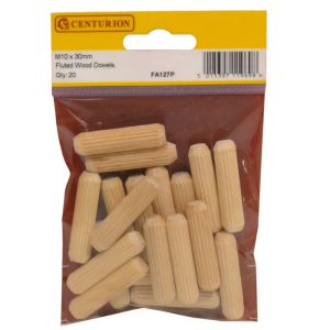 M10 x 40mm Fluted Wooden Dowel - Pack of 20