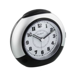 Large Round Alarm Clock Silver and Black
