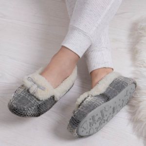 totes Ladies Brushed Check Moccasin Slippers