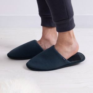 totes Mens Jersey Mule Slippers With Check Lining