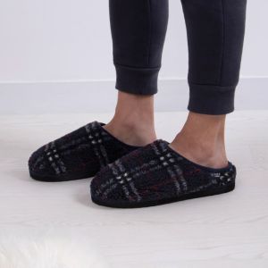 totes Mens Icons Borg Check Mule Slippers With EVA Sole  (3603H)