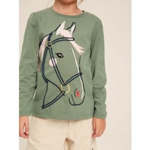 Joules Ava Green Embroidered Horse Top
